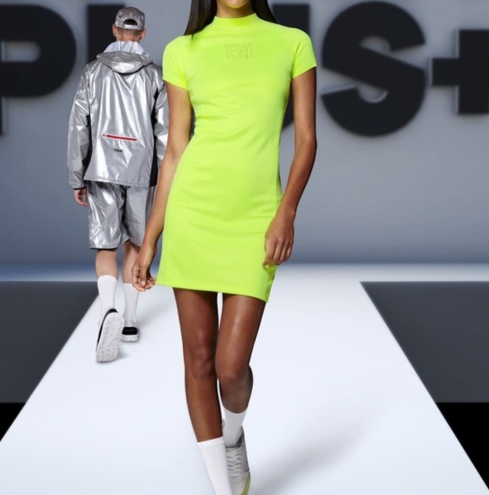 Vfiles Sport Plus Bodycon Mini Dress Neon Yellow Green Size Medium / Large